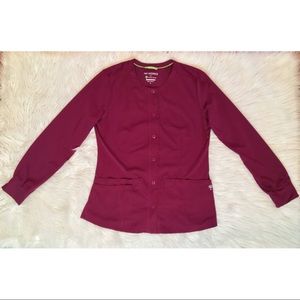 Healing Hands wine scrub jacket size small